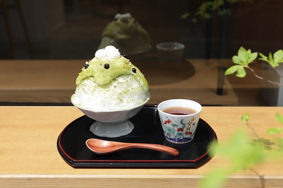 ずんだクリームと玄米茶のかき氷